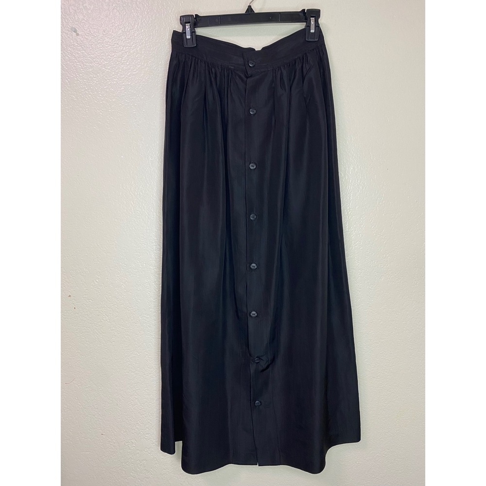 Victoriana Black Button Front Maxi Skirt High Waisted Pockets Victorian Goth